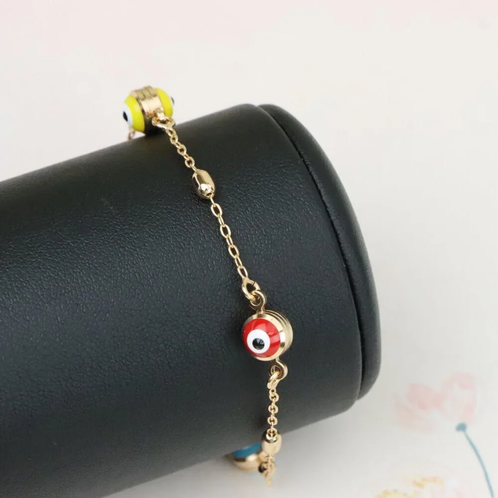 "Multicolor Evil Eye Rose Gold Bracelet with Adjustable Chain, XPBL1016 - Picture 7 of 12